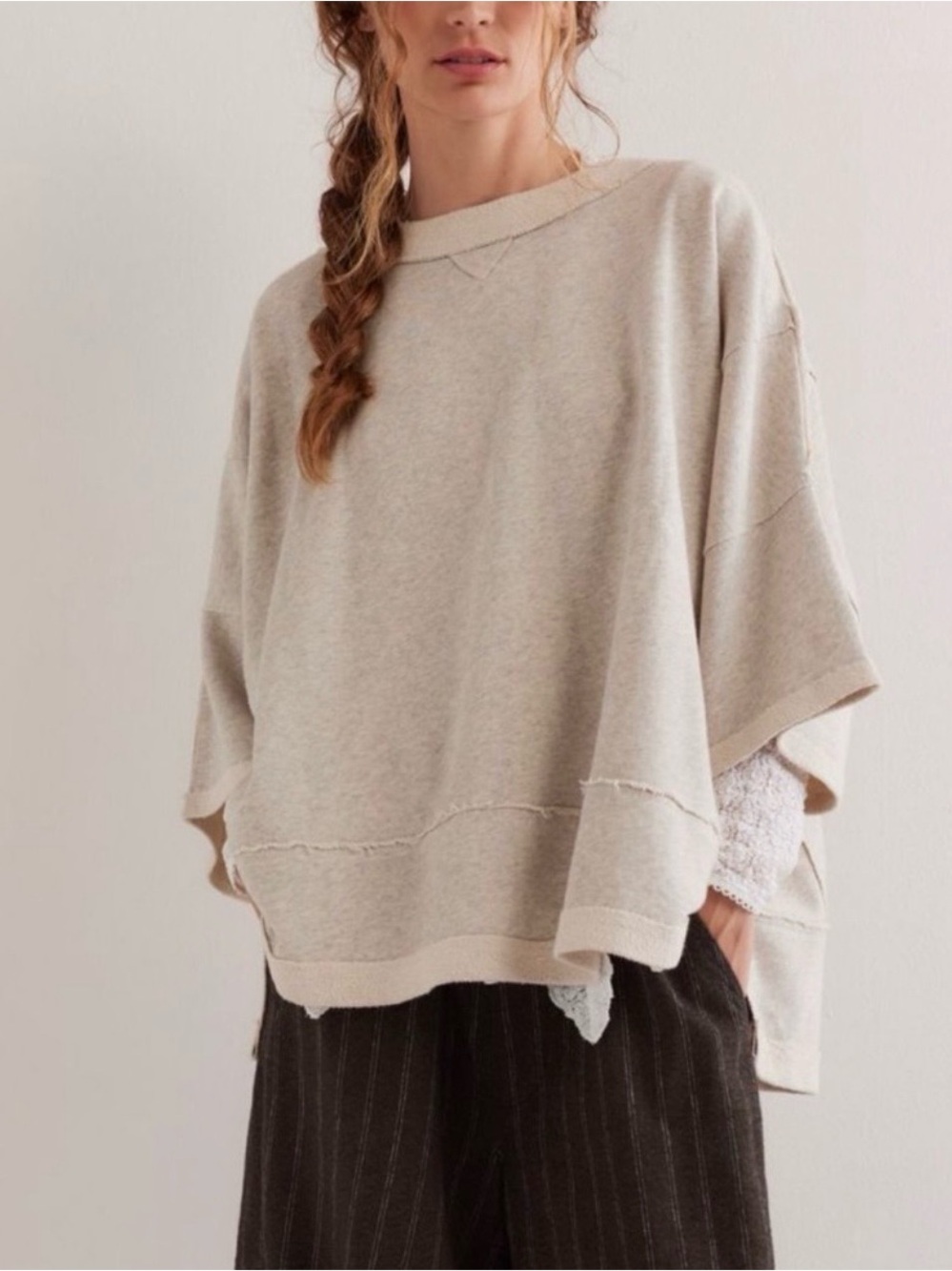 NWT We The Free Cityscape Pullover in Heather Grey Crew Sweatshirt Size L Boho